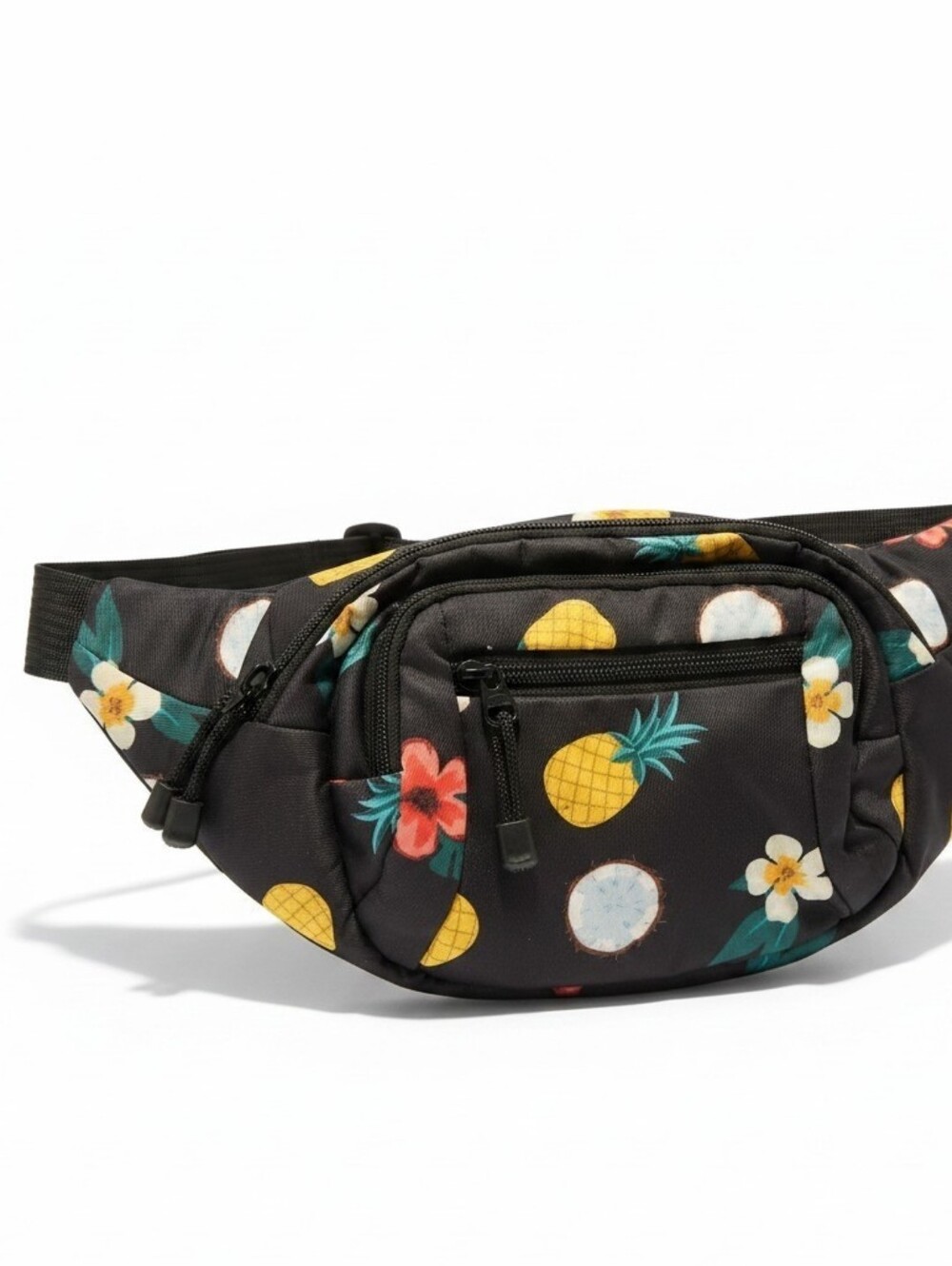Black Pineapple Floral Print Waist Bag